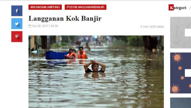 Cek Fakta Liputan6.com menelusuri foto Anies Baswedan membaca koran dalam banjir