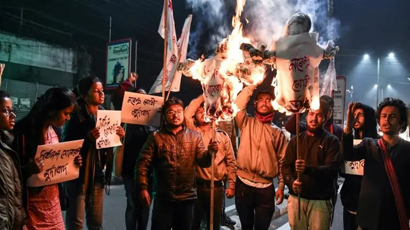 Aksi unjuk rasa semakin meluas di negara bagian Assam, menentang pengesahan UU Kewarganegaraan terbaru (AFP/Biju Boro)