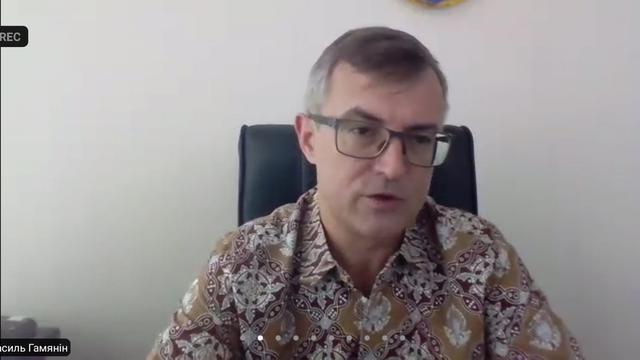 Duta Besar Ukraina untuk Indonesia, Vasyl Hamianin dalam pers briefing update perang Rusia Ukraina. (Screen Grab/Tanti Yulianingsih)