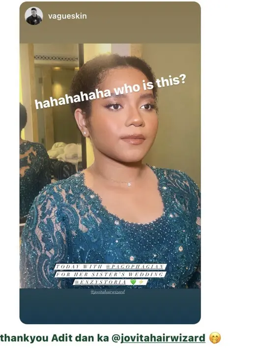 Adik Enzy tampil cantik dalam makeup natural. Bentuk bibir yang banyak dibilang mirip dengan sang kakak dipulas lipstik warna hangat. [Foto: Instagram @vagueskin]