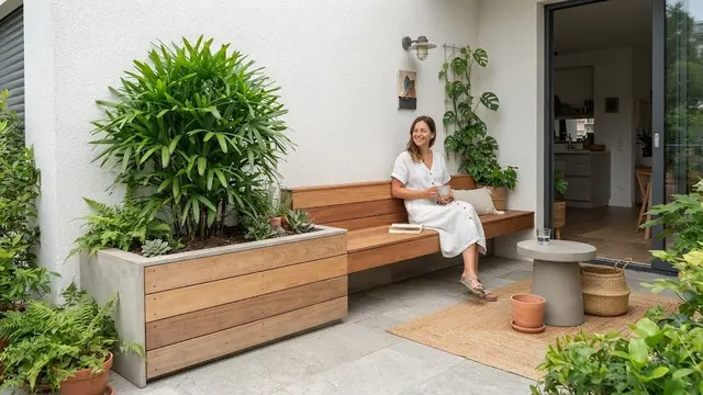 Planter Box Permanen yang Menyatu dengan Bangku Teras (AI Generated)