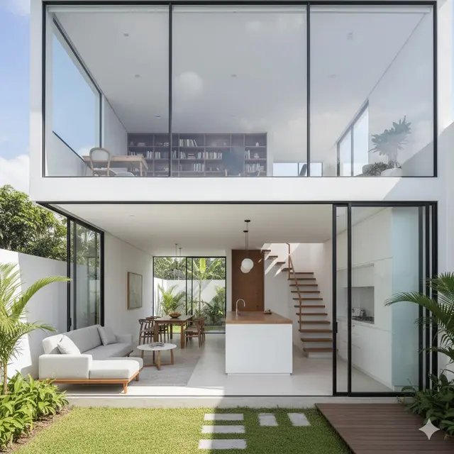 Desain Rumah Gaya Modern dengan Mezzanine Elegan. Gemini