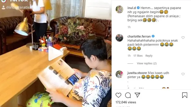 Inul Daratista membagikan momen lucu saat memperhatikan tingkah anaknya di rumah. (https://www.instagram.com/p/CBPlBLBFudU/)