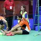 Alfian Eko Prasetya mengalami cedera engkel saat menghadapi ganda campuran Tiongkok, Zhang Nan/Li Yinhui, pada semifinal Thailand Masters di Nimibutur Stadium, Bangkok, Sabtu (11/2/2017). Alfian Eko Prasetya / Annisa Saufika pun gagal ke final. (PBSI)