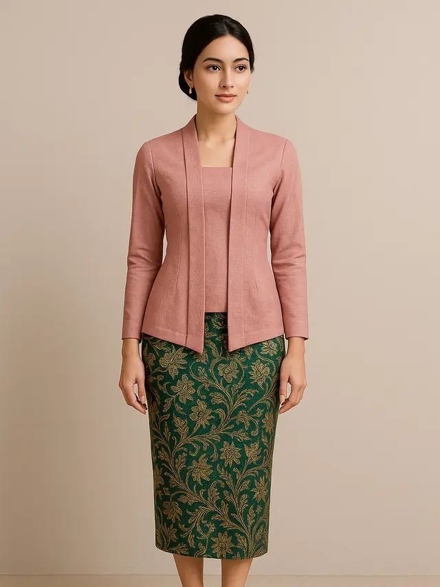 Inspirasi Setelan Kebaya Pink dan Rok Batik Hijau