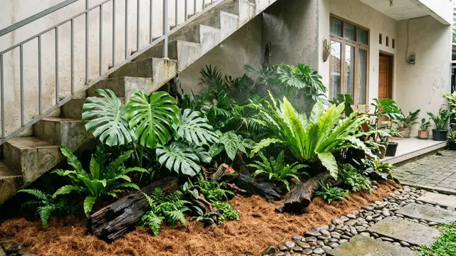 Ide Taman Mini di Bawah Tangga Luar Rumah