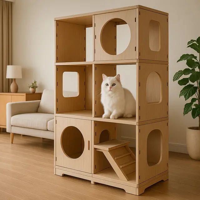 Inspirasi Desain Kandang Kucing Indoor Tingkat yang Unik/via GPT