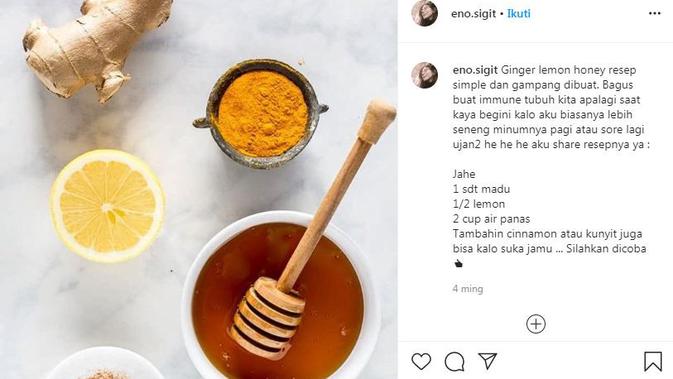 Eno Sigit membagikan resep jahe lemon madu untuk meningkatkan kekebalan tubuh (Dok.Instagram/@eno.sigit/https://www.instagram.com/p/B-CXubvBEfF/Komarudin)