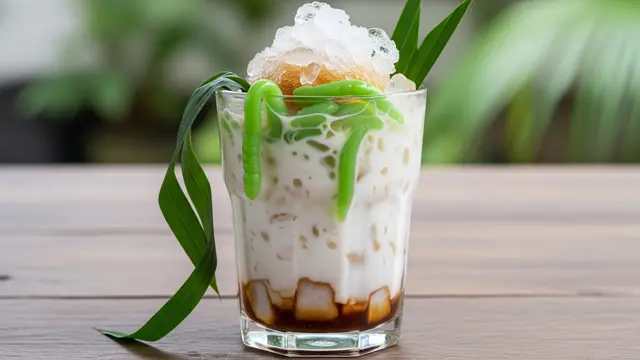 Ilustrasi Cendol Tanpa Pandan dengan Daun Suji/Gemini AI