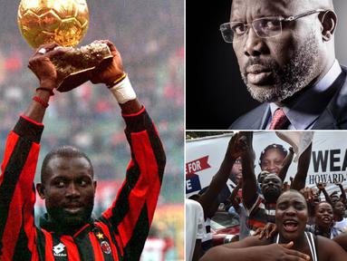 Legenda hidup AC Milan, George Weah, berhasil terpilih menjadi Presiden Liberia. Peraih Ballon d'Or 1995 itu akan mnggantikan posisi dari Ellen Johnson Sirleaf pada bulan depan. (Kolase foto-foto dari AFP)