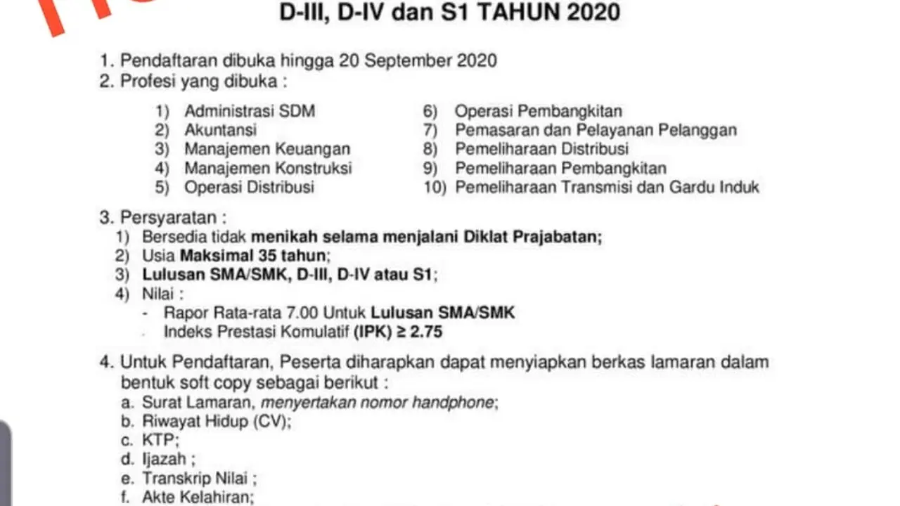 Lowongan kerja palsu PLN.