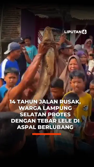 14 Tahun Jalan Rusak, Warga Lampung Selatan Protes dengan Tebar Lele di Aspal Berlubang