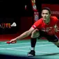 Sementara itu, tunggal putra unggulan keenam di ajang Indonesia Masters 2021, Jonatan Christie juga harus bekerja ekstra saat mengalahkan Sitthikom Thammasin dari Thailand. (Badminton Photo/Raphael Sachetat)