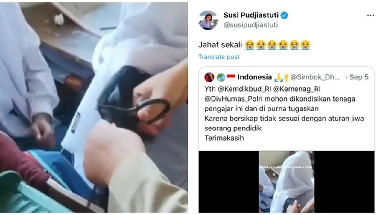 Viral Guru Potong Rambut Panjang Siswi Berhijab, Susi Pudjiastuti Ikut Komentar