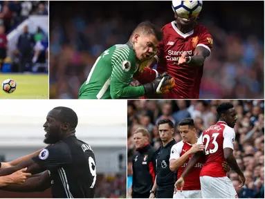 Berikut ini tujuh momen menarik yang terjadi pada Premier League 2017/2018 pekan keempat. Mulai dari insiden Ederson Moraes hingga gol Romelu Lukaku. (Kolase foto-foto dari AFP dan AP)