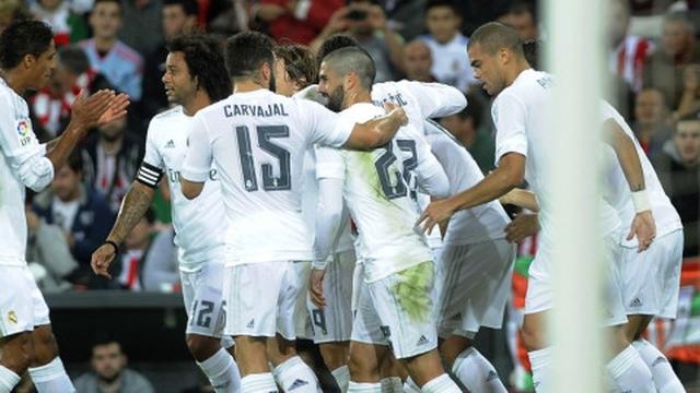 Real Madrid merayakan gol ke gawang Athletic Bilbao (c) AFP