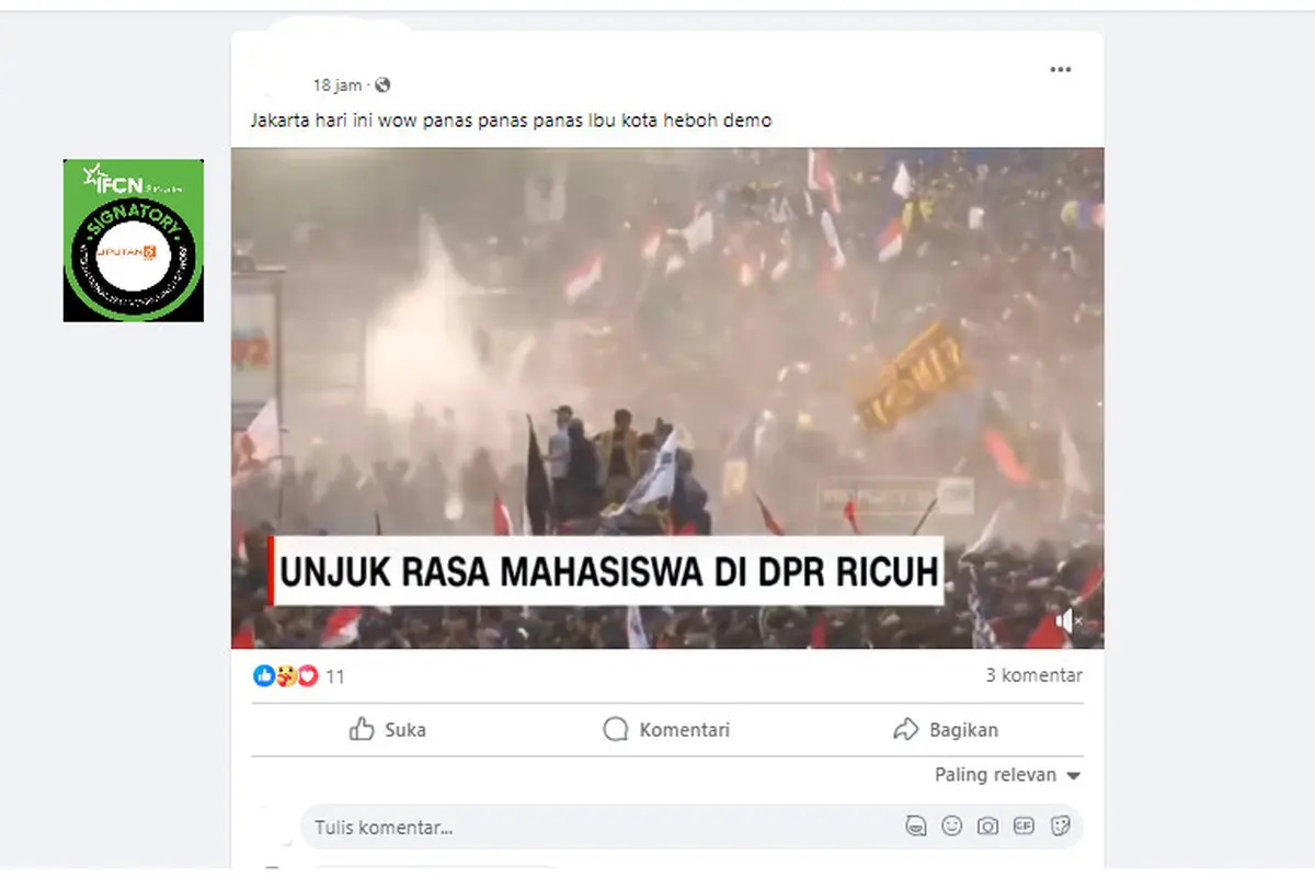 Tangkapan layar klaim video demo mahasiswa ricuh di DPR pada 20 Maret 2024