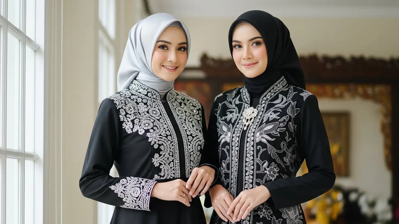 Model Gamis Batik Hitam Putih Simple Elegan Tren 2025