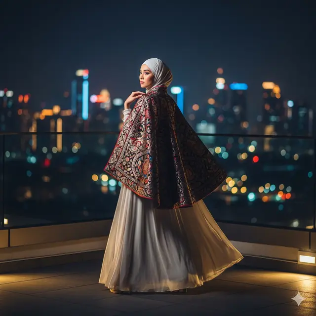 Dress Panjang Chiffon Flowy Kombinasi Brokat Muslim