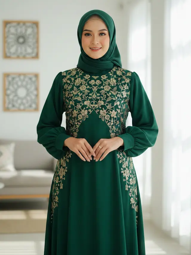 Model Gamis Bini Orang Tren Lebaran 2026 (Foto: Gemini AI)