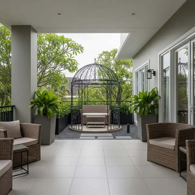 9 Model Teras Rumah Luas Konsep Gazebo Keluarga, Area Santai Estetik