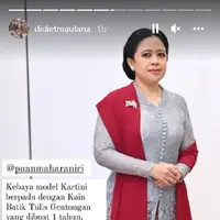 Puan Maharani menjadi salah satu undangan yang juga turut hadir di acara Upacara HUT ke-77 RI. Terlihat sekilas di antara tamu undangan yang juga hadir, Puan Maharani tampil simpel dengan kebaya brokat dan rambut yang disanggul bak kartini modern.
