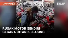 Emak-emak Ngamuk Rusak Motor Sendiri akibat Ditarik Leasing