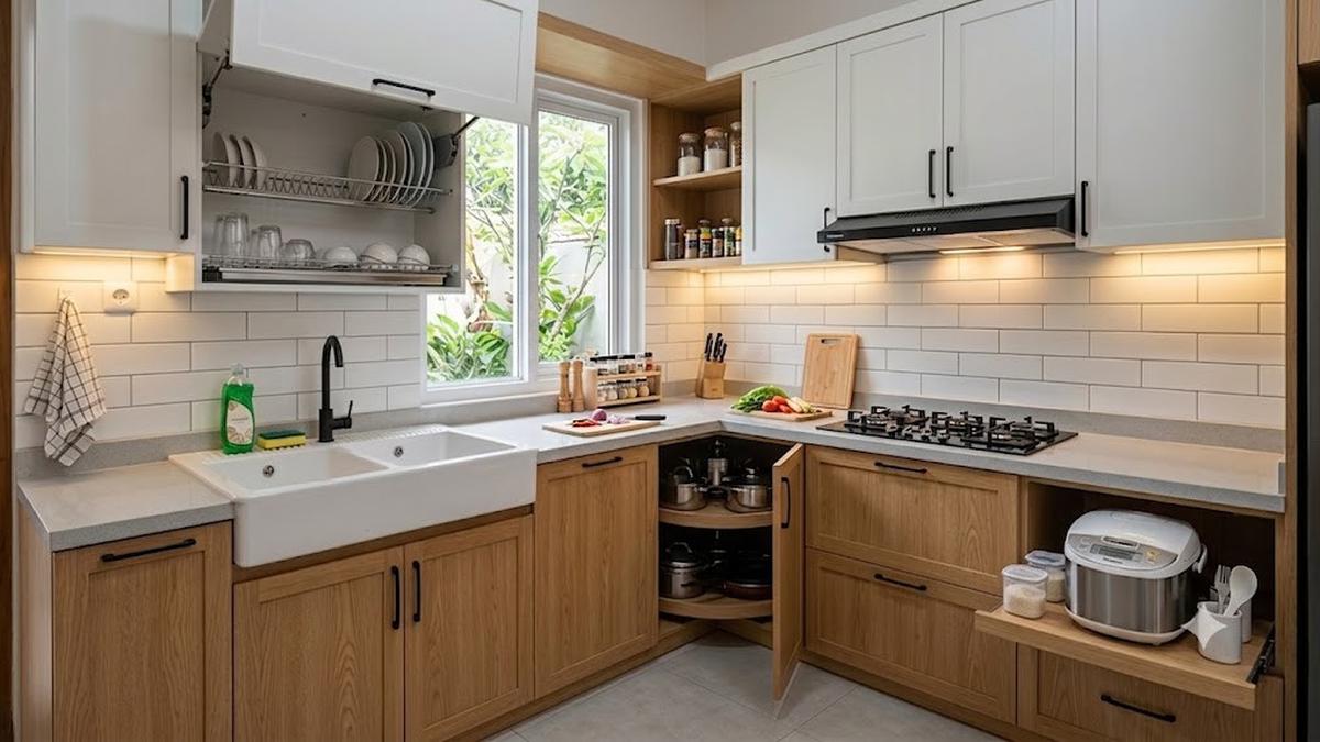 7 Model Kitchen Set dengan Rak Piring Tarik dan Tempat Rice Cooker, Dapur Lebih Terorganisir