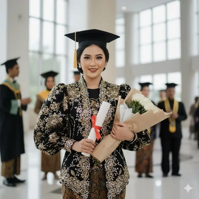 Kebaya Brokat Hitam dengan Bordir Payet Statement