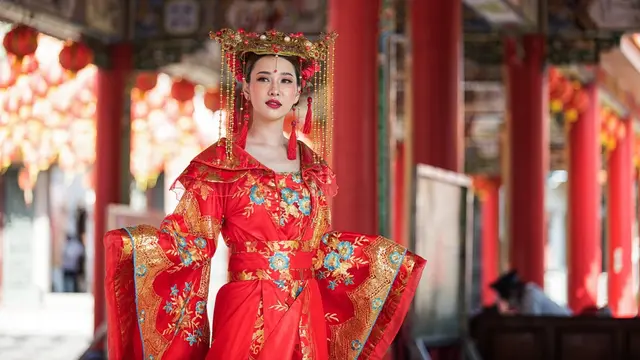 ilustrasi pakaian pengantin perempuan china