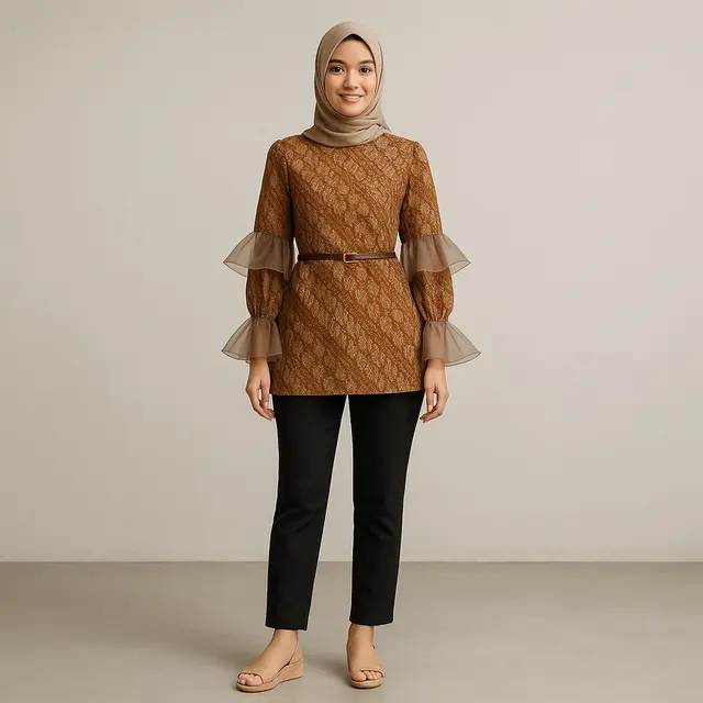 Model Baju Batik Lengan Ruffle Kekinian di 2025/Ilustrasi gambar oleh AI