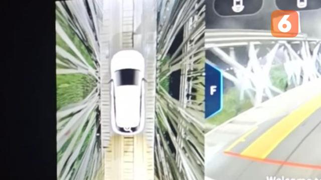 Tampilan Around View Monitor Chery Omoda 5 Saat Melintasi Jembatan Darurat (Amal/Liputan6.com)