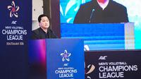 Menteri Pemuda dan Olahraga (Menpora) RI, Erick Thohir, bicara dalam acara drawing dan konferensi pers AVC Men's Champions League 2026. Kejuaraan bola voli putra itu akan digelar di Pontianak, Kalimantan Barat, 13-17 Mei 2026. (Dok. Kemenpora)