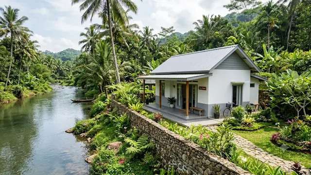 Inspirasi Rumah dengan Kebun Menghadap Sungai