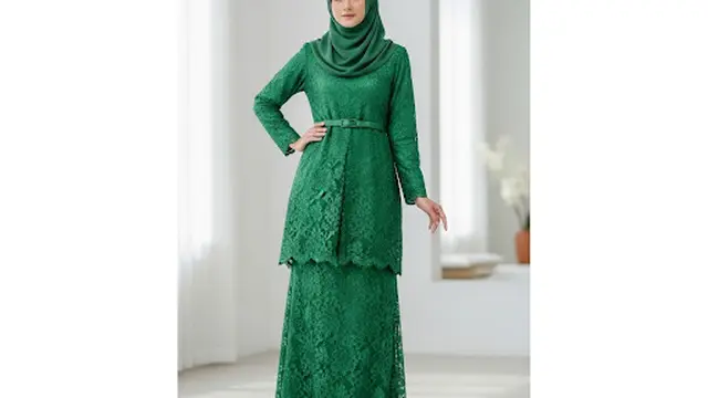 Gamis Ceruty Brukat Timbul dengan Belt Elegan