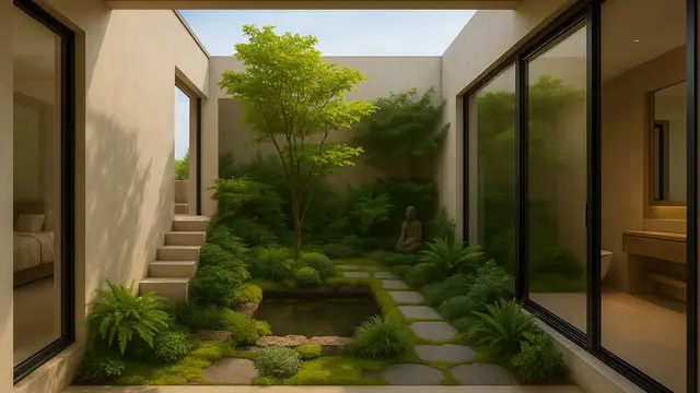 Model Rumah Minimalis Mewah Dengan Inner Garden/Ilustrasi Gambar AI