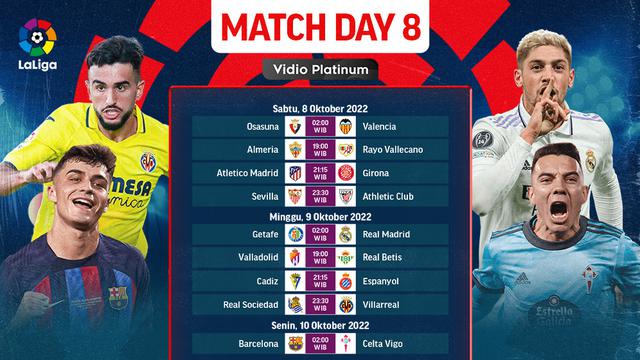 Jadwal dan Live Streaming Liga Spanyol Matchday 8 di Vidio, 8-11 Oktober 2022