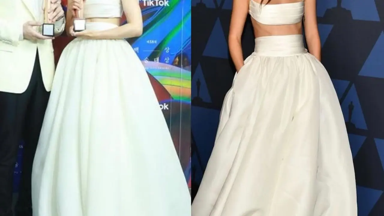Kim Tae Ri Duplikasi Oufit Dakota Johnson dengan Dress Putih dan Anting Seharga Rp5 Miliar untuk Baeksang Awards ke-58