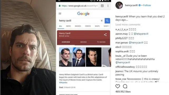 Henry Cavill meyakinkan fansnya dirinya masih hidup dan sangat sehat. (Foto: Instagram.com/henrycavill)