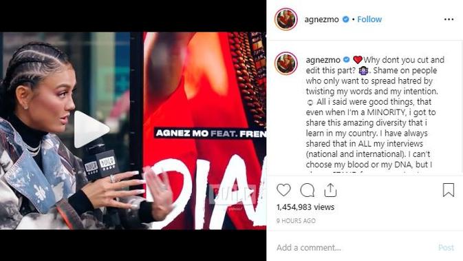 Penjelasan Agnez Mo Tentang Pernyataanya (sumber: Instagram/agnezmo)