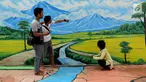 Sejumlah warga berpose dekat lukisan tiga dimensi atau 3D pemandangan pegunungan di Jalan Husada, Pamulang, Tangerang Selatan, Selasa (27/3). Lukisan 3D ini dibuat warga untuk mengekspresikan keindahan serta tempat berswafoto. (Merdeka.com/Arie Basuki)