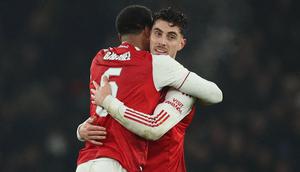 Kai Havertz menjadi pencetak gol penentu kemenangan dalam laga leg 2 semifinal Carabao Cup 2025/2026 antara Arsenal melawan Chelsea di Emirates Stadium, London, Inggris, Selasa (03/02/2026) malam waktu setempat. (AFP/Adrian Dennis)