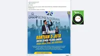 Tangkapan layar klaim link pendaftaran BLT UMKM sebesar Rp 5 juta yang beredar di Facebook.