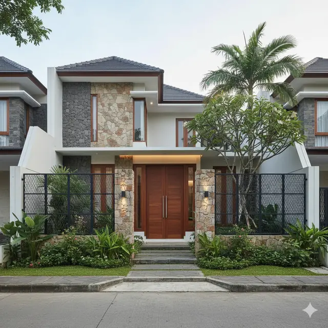 Gambar Rumah Minimalis Batu Alam dan Pagar Besi
