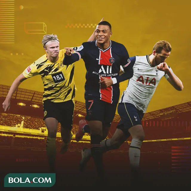 Ilustrasi - Erling Haaland, Kylian Mbappe, Harry Kane