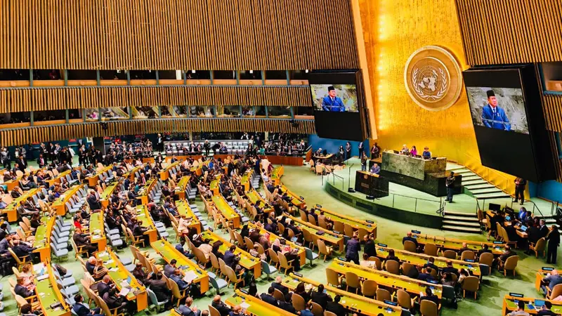 Presiden Prabowo Subianto menyampaikan pidato di Sidang Umum Perserikatan Bangsa-Bangsa (PBB) ke-80 di New York, Amerika Serikat, Selasa 23 September 2025.