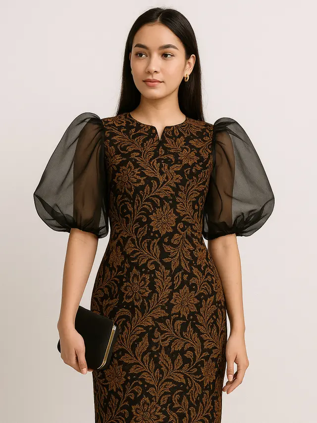 Model Dress Batik Kombinasi Lengan Organza