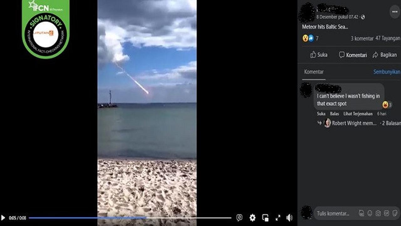 Gambar Tangkapan Layar Video yang Diklaim Meteor Jatuh di Laut Baltik (sumber: Facebook).