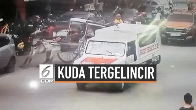 VIDEO: Rekaman Kuda Delman Tergelincir Usai Disalip Bus