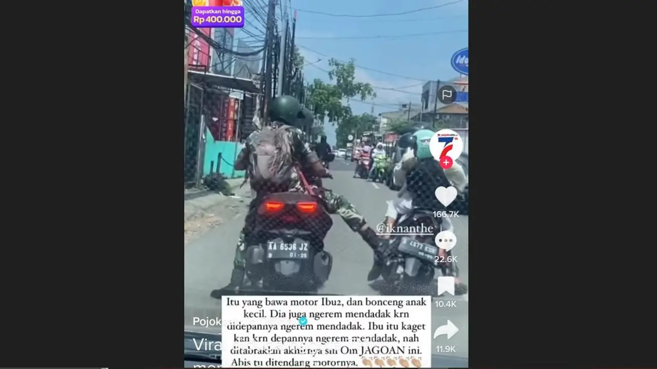 Prajurit TNI tendang motor ibu-ibu di Jalan Jatiwarna Bekasi